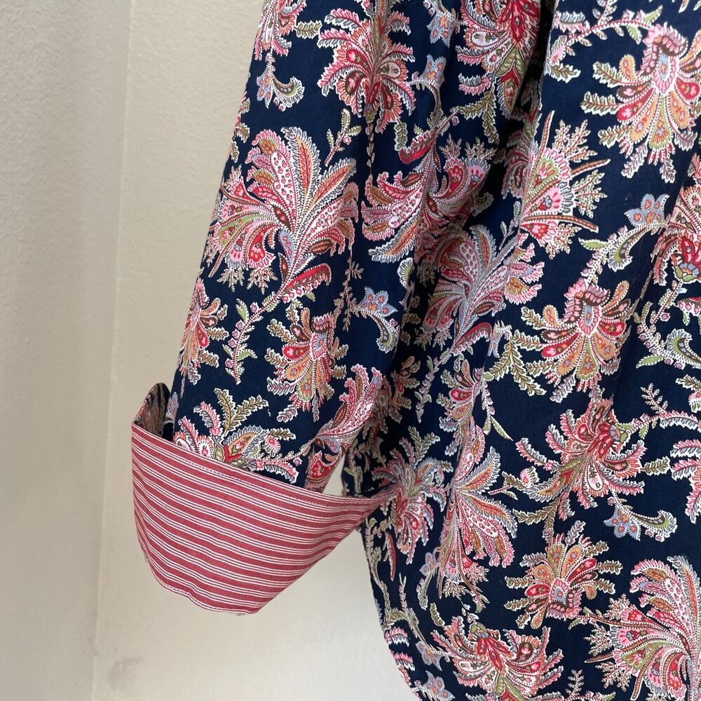 Chaps Womens Plus 2X No Iron Button Up Blouse‎ Navy Pink Paisley Long Sleeve Top - Picture 8 of 8